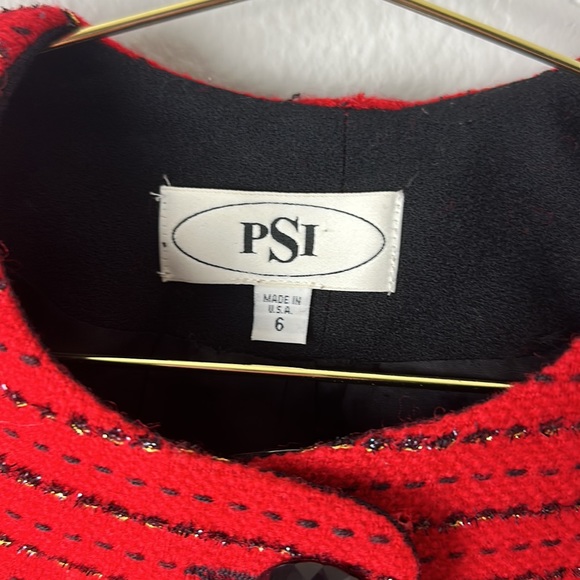 Vintage PSI Red Button Front Woven Metallic Wool Blend Jacket - Picture 2 of 8